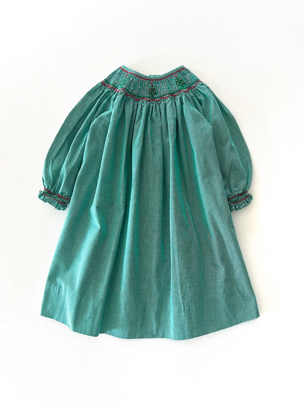 Strasburg Embroidered Smocked Holiday Christmas Dress Green White Gingham 24 M